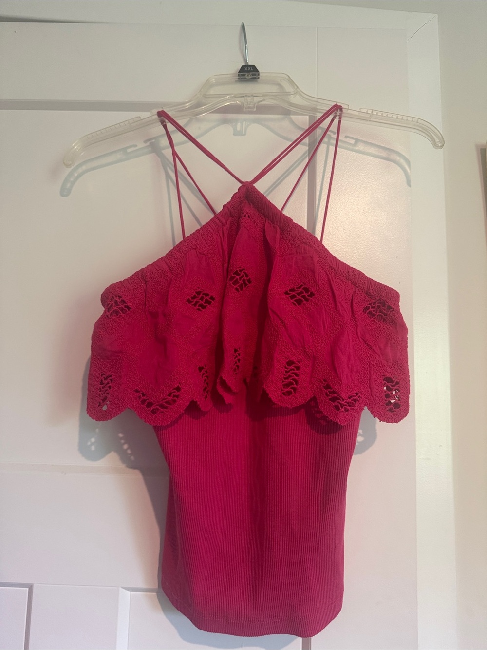 Anthropologie Hot Pink Crochet Ruffle Camisole